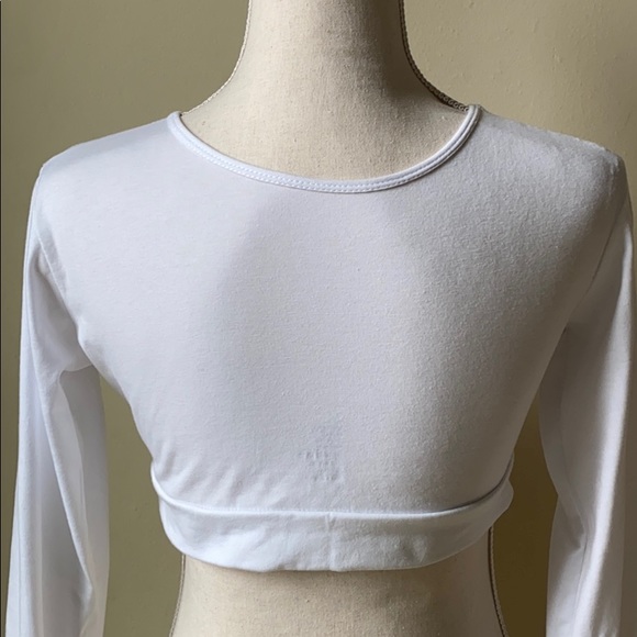 Cropped long sleeved white  cotton top shirt crop - Picture 3 of 8